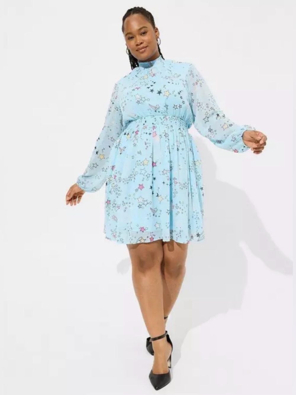 NWT Torrid Mini Clipdot Blouson Sleeve Mock Neck Skater Dress Size 00 M/L - Picture 14 of 15